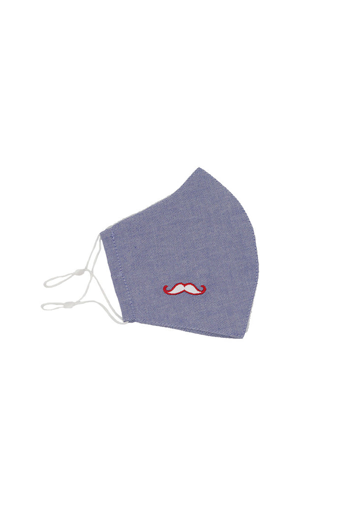 Private Stitch Signature Moustache Stylish Face Mask - Blue