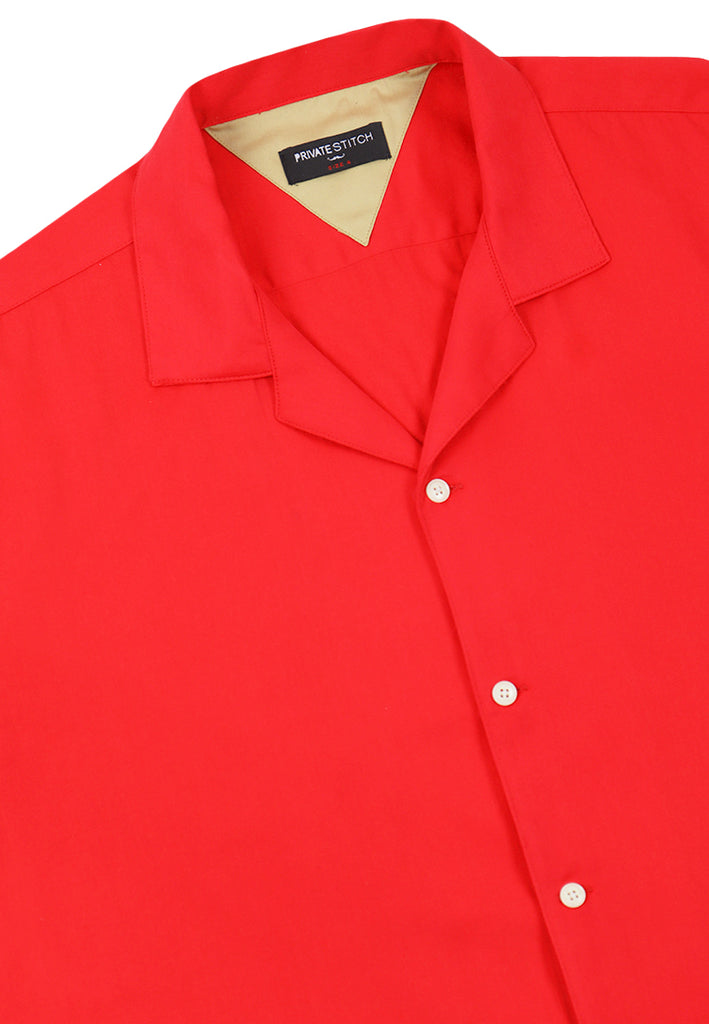 Private Stitch Relaxed Fit Camp Shirt - Red