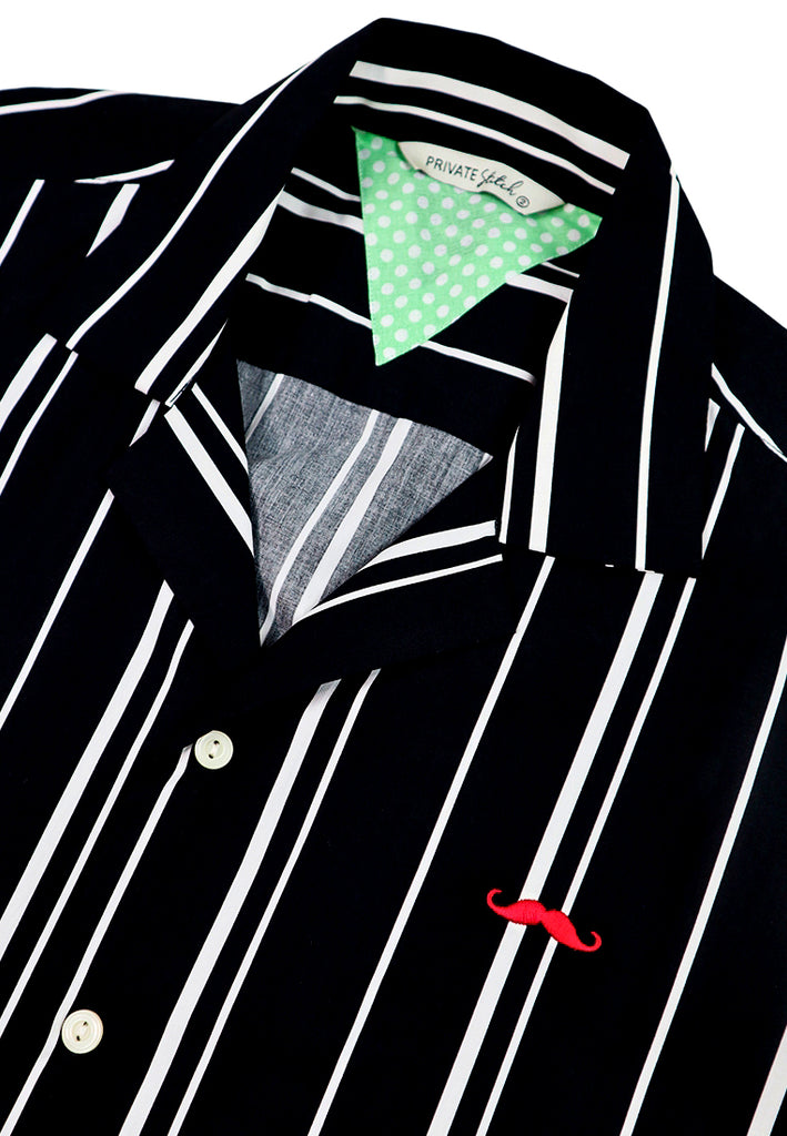 PPRIVATE STITCH Signature Moustache Camp Collar Stripe Shirt