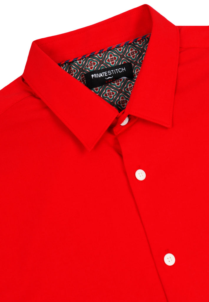 PRIVATE STITCH Signature Moustache Short Sleeve Shirt - Red