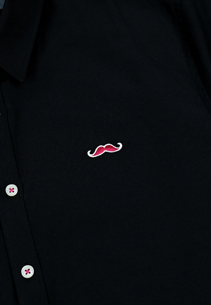 PRIVATE STITCH Signature Moustache Fitted Fit Shirt - Black