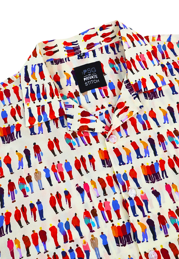 PSG By PRIVATE STITCH Urban Crowd Print Camp Collar Shirt