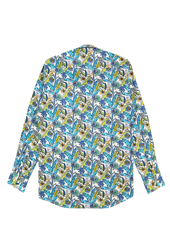 PRIVATE STITCH Signature Moustache Blue Bloom Paradise Long Sleeve Shirt