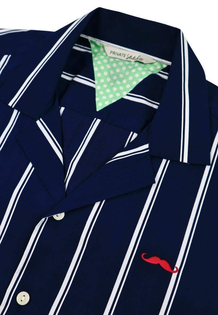 PPRIVATE STITCH Signature Moustache Camp Collar Stripe Shirt