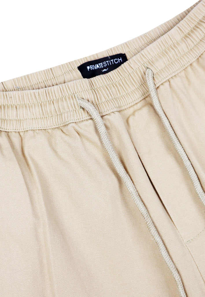 Private Stitch Signature Moustache Drawstring Shorts - Khaki