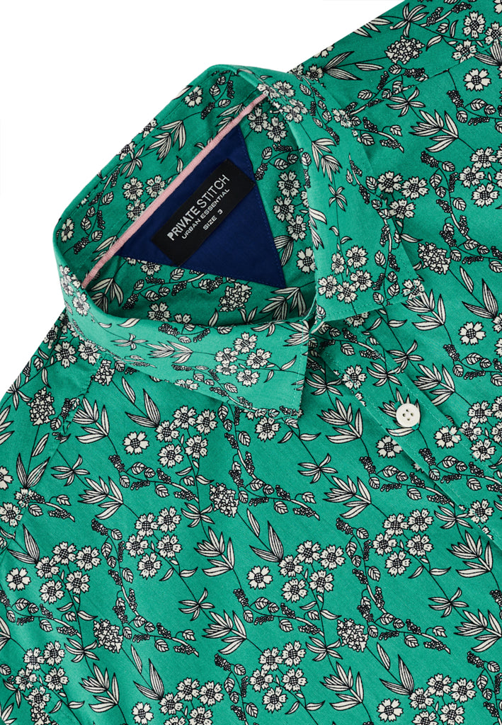 PRIVATE STITCH Jade Blossom Floral Shirt