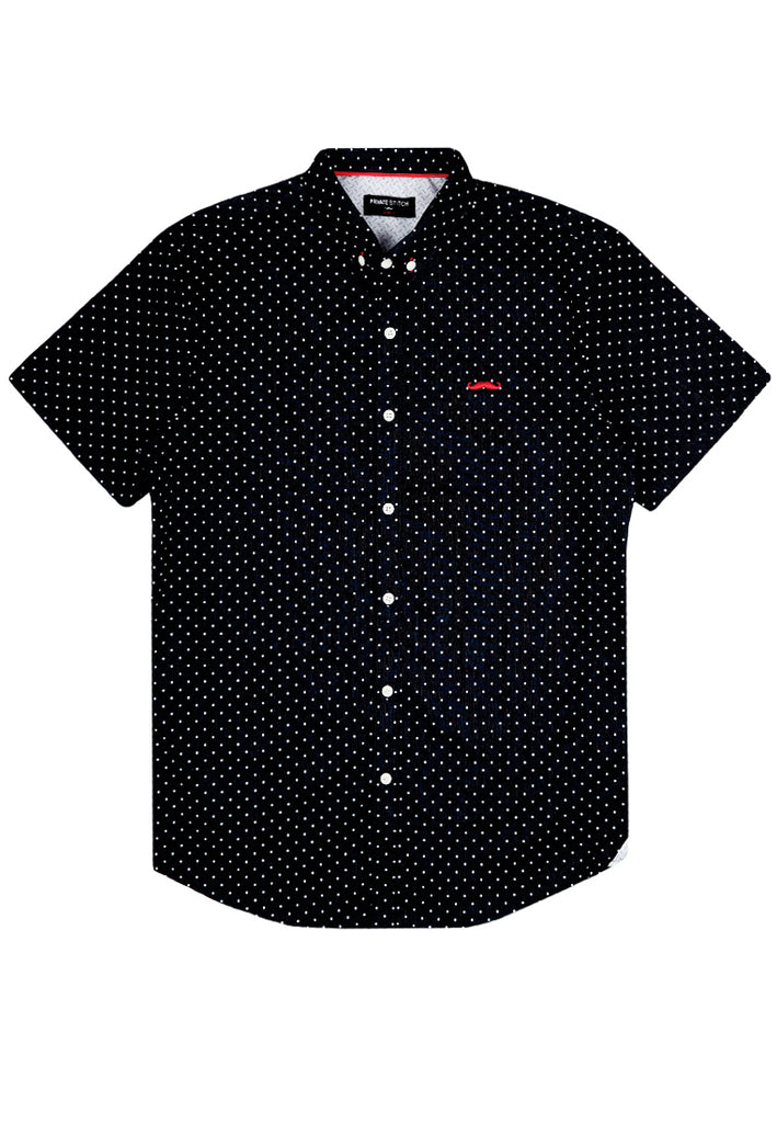 PRIVATE STITCH Signature Moustache Polka Dot Shirt Black