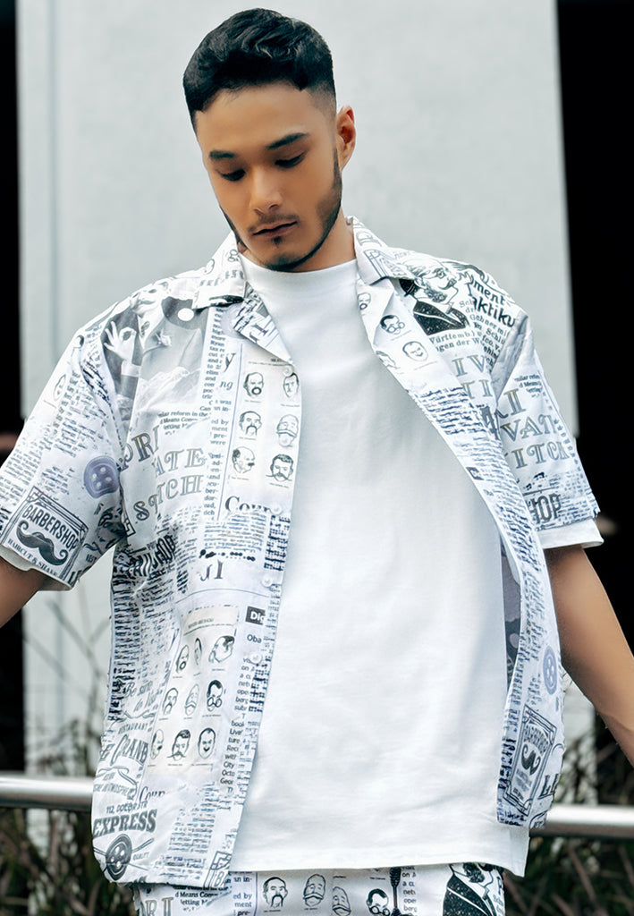 PSG By PRIVATE STITCH Camp Collar Printed Shirt - Cream