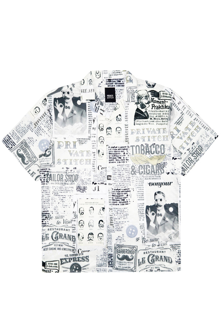 PSG By PRIVATE STITCH Camp Collar Printed Shirt - Cream