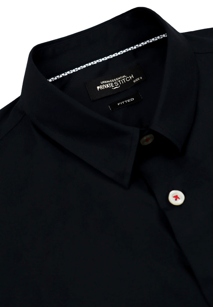 PRIVATE STITCH Signature Moustache Fitted Fit Shirt - Black