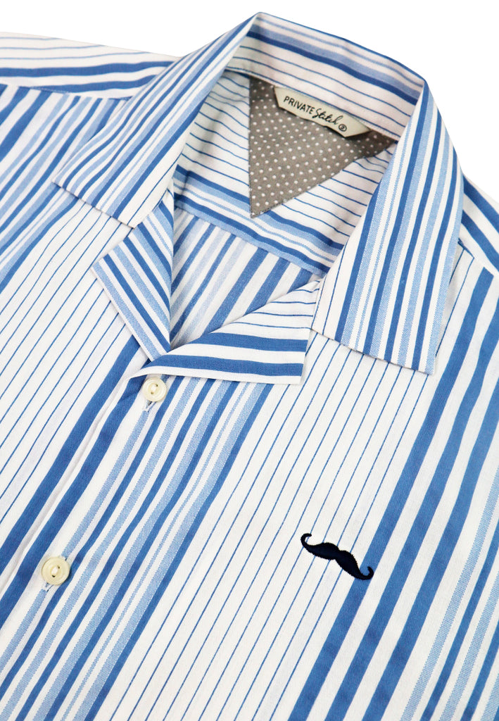 PPRIVATE STITCH Signature Moustache Camp Collar Stripe Shirt