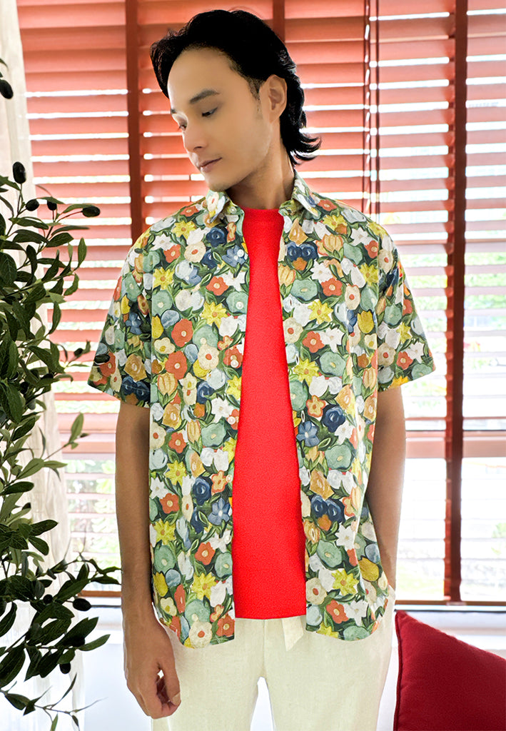 PRIVATE STITCH Reversed Tropical Bloom Floral Shirt