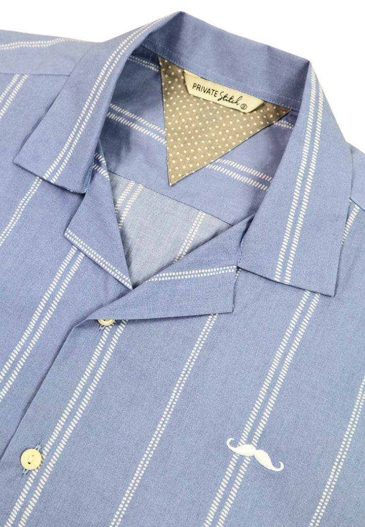 PPRIVATE STITCH Signature Moustache Camp Collar Stripe Shirt