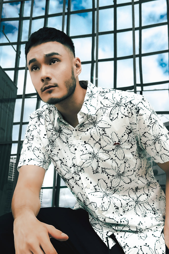 PRIVATE STITCH Signature Moustache White Noir Bloom Shirt
