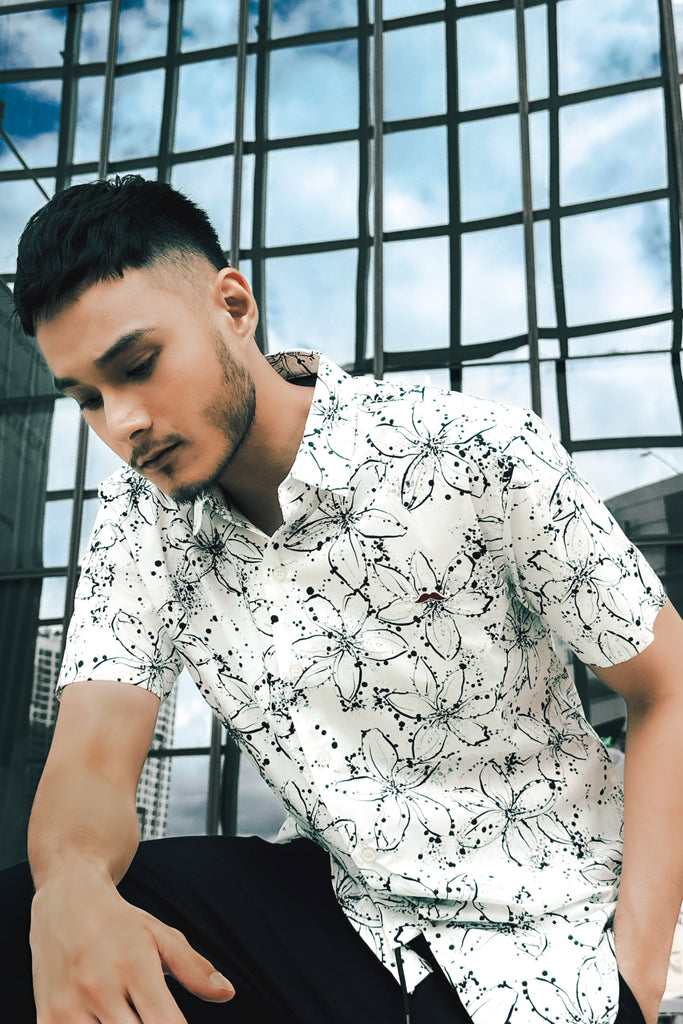 PRIVATE STITCH Signature Moustache White Noir Bloom Shirt