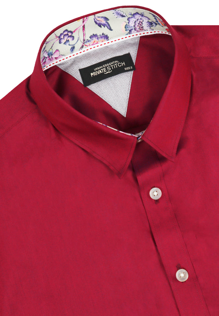 PRIVATE STITCH Signature Moustache Short Sleeve Shirt - Dark Red