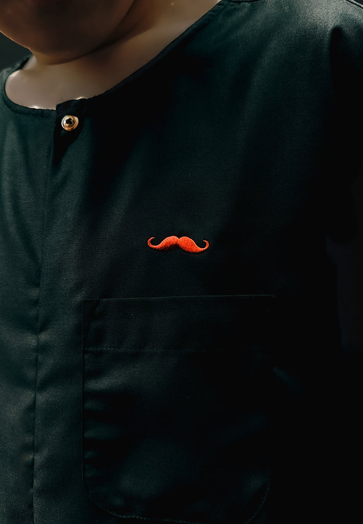 Private Stitch Signature Moustache Pure Black Stylish Kurta