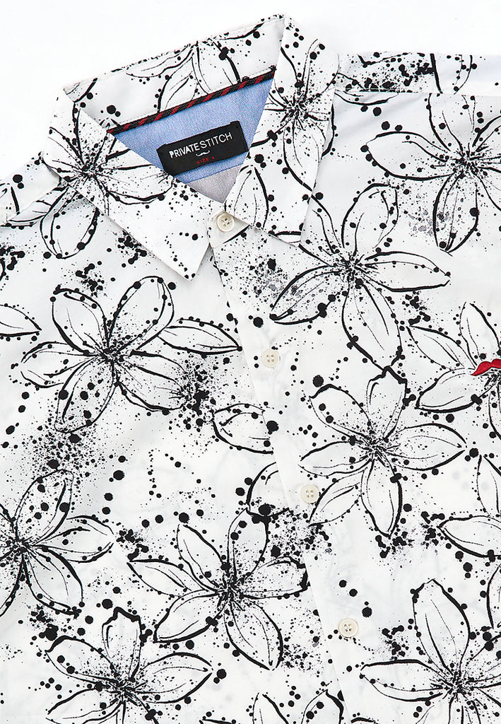 PRIVATE STITCH Signature Moustache White Noir Bloom Shirt
