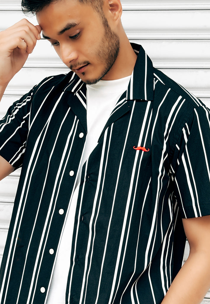 PPRIVATE STITCH Signature Moustache Camp Collar Stripe Shirt
