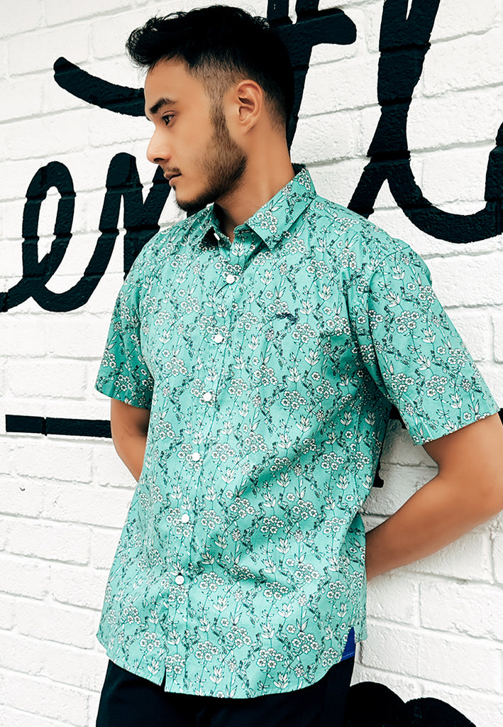 PRIVATE STITCH Jade Blossom Floral Shirt