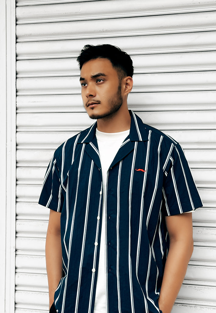 PPRIVATE STITCH Signature Moustache Camp Collar Stripe Shirt