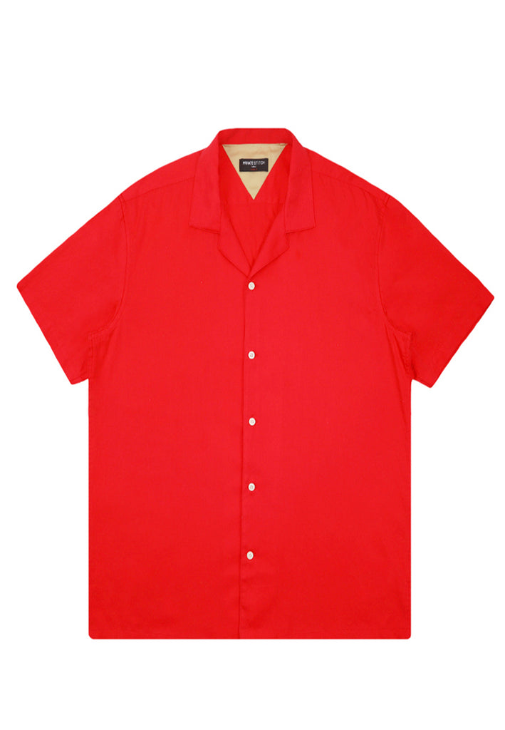 Private Stitch Relaxed Fit Camp Shirt - Red