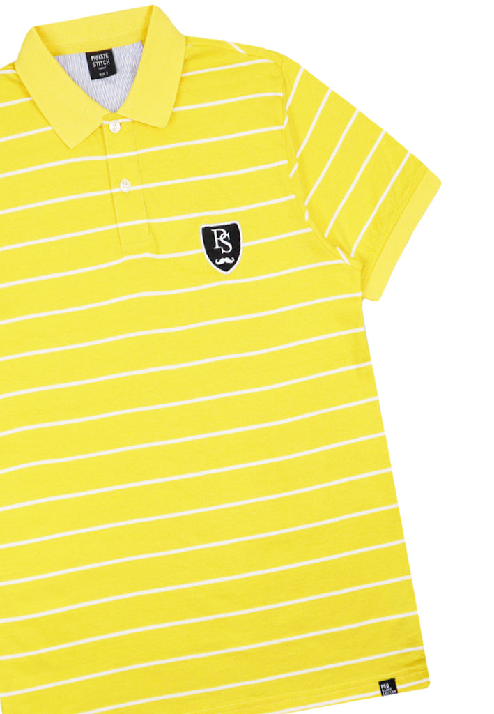 Private Stitch Signature Moustache Striped Polo Tees - Yellow