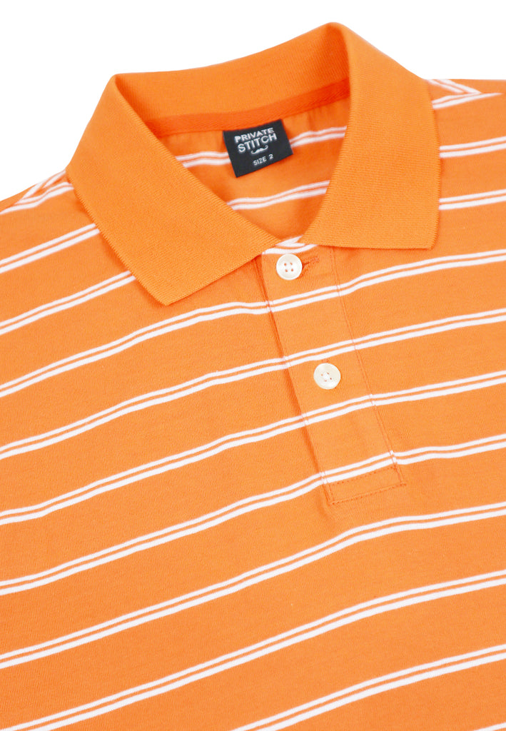 Private Stitch Signature Moustache Striped Polo Tees - Orange
