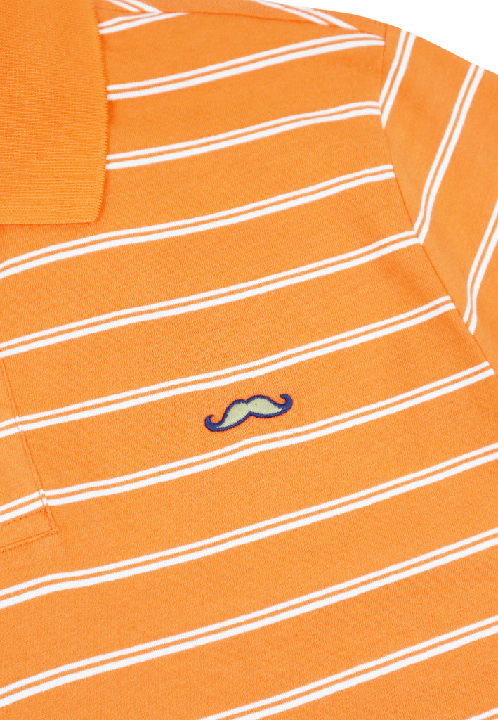 Private Stitch Signature Moustache Striped Polo Tees - Orange