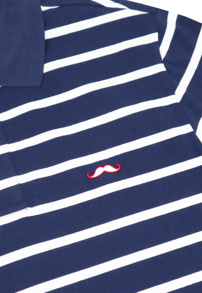 Private Stitch Signature Moustache Striped Polo Tees - Navy
