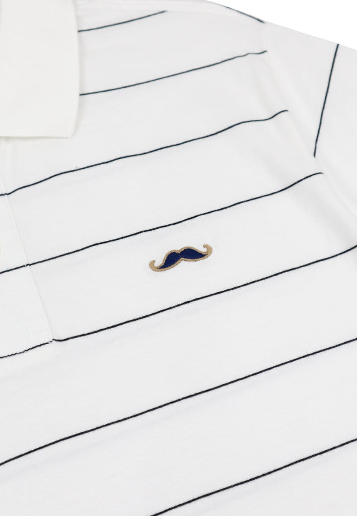 Private Stitch Signature Moustache Striped Polo Tees - White