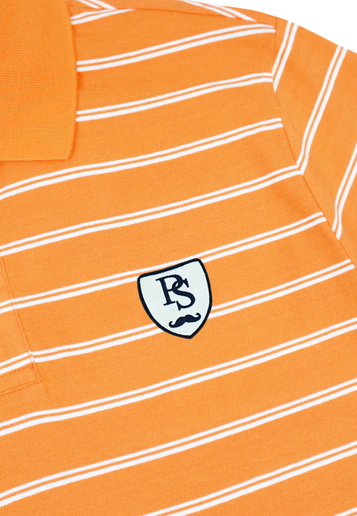 Private Stitch Signature Moustache Striped Polo Tees - Orange