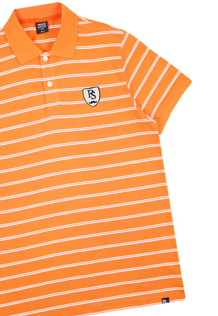 Private Stitch Signature Moustache Striped Polo Tees - Orange
