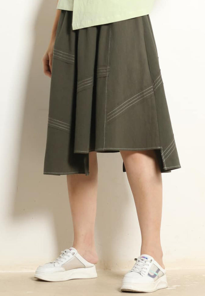 PSG X VIL-LIAMOOI Ladies Stylish Stitching Midi Skirt - Olive