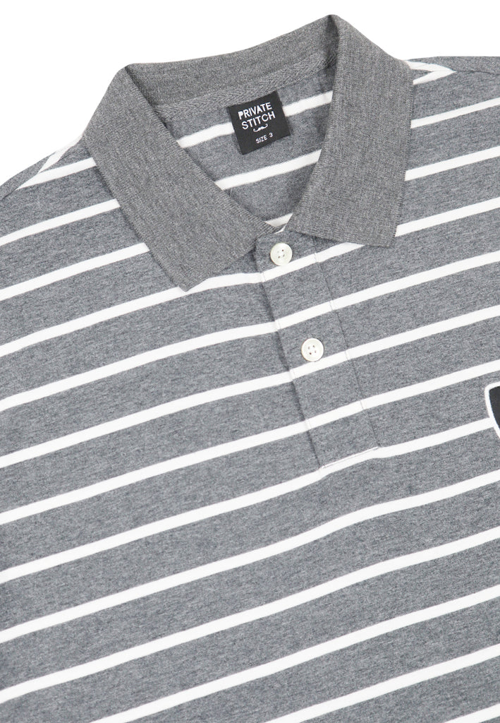 Private Stitch Signature Moustache Striped Polo Tees - Grey