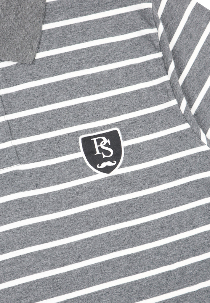Private Stitch Signature Moustache Striped Polo Tees - Grey