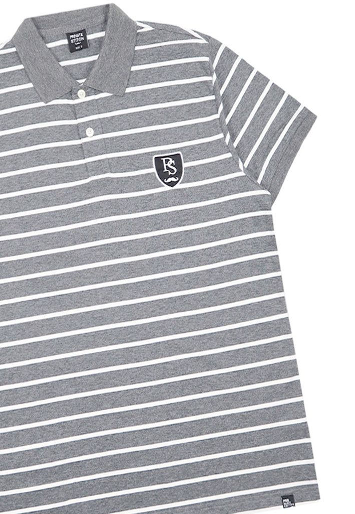 Private Stitch Signature Moustache Striped Polo Tees - Grey
